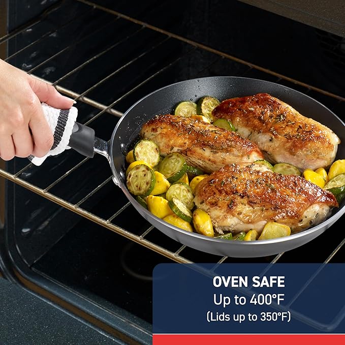 T-Fal Experience Nonstick Fry Pan 12.5 Inch, Induction, Oven Broiler Safe 400F, Non Stick Frying Pan, Skillet, Kitchen Egg Pan, Omelet Pan, Cookware, Pots and Pans, Home, Dishwasher Safe, Black