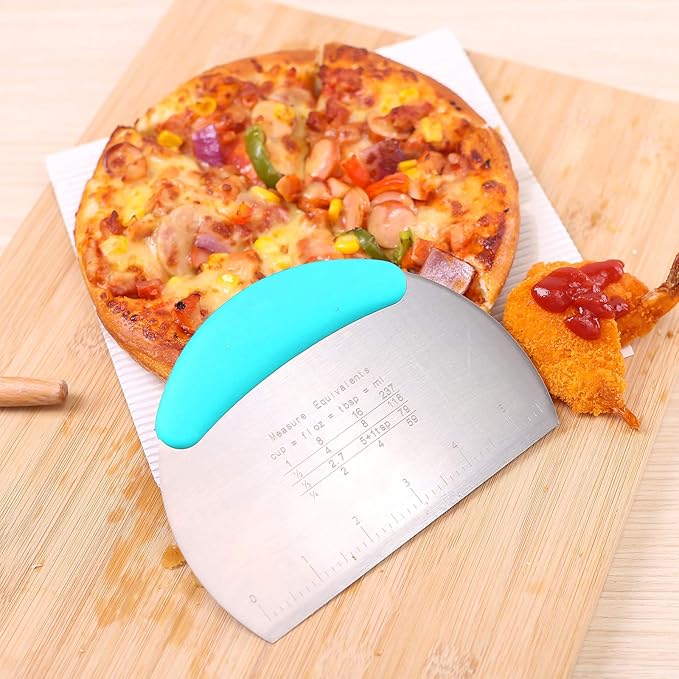 1 pcs Dough Pastry Scraper Chopper/Stainless Steel Dough Scraper Cutter with Ergonomic Rubber Non-Slip Grip/Dough Scraper Cutter/Pro Pastry Pizza Cutter Chopper (Blue)