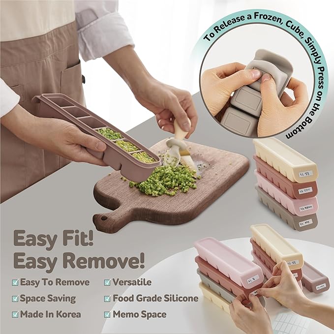 Silicone Freezer Trays with Lid,1oz 6 Section 4Sets - Leak Proof Silicone Freezer molds for Homemade Baby Food Breastmilk, Purees, Vegetables, Baby Food Jars Ice Tray with Lid BPA Free Mix