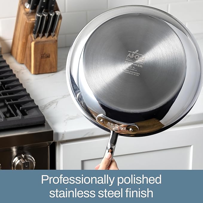 All-Clad D3 3-Ply Stainless Steel Fry Pan with Lid 10 Inch, Induction Compatible, Oven Broiler Safe 600F, Fast and Even Heat, Pots and Pans, Cooking Skillet Cookware, Stainless Steel