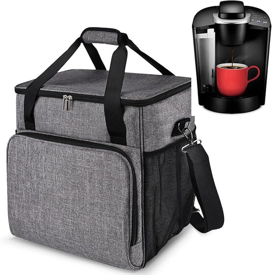 BAGLHER Coffee Maker Travel Bag Compatible with Keurig K-Classic、Keurig K-Elite、Keurig K-Compact or Other Accessories, Portable Coffee Maker Case with Shoulder Strap for Travel, Grey