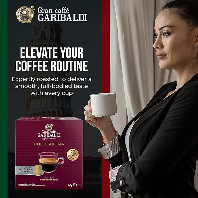 Gran Caffè Garibaldi Espresso Pods, Italian Roasted Coffee, Compatible Nespresso Original Line Machines, Nitrogen Flushed, Intense Aroma, Full-Bodied Crema - Dolce Aroma 200 Aluminum Cups