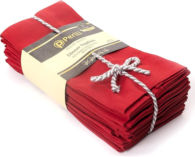 Christmas Red Cloth Dinner Napkins Kitchen Cloth Napkins 12 Pack 18X18 Inches Cotton Blend Soft Fabric with Hemmed Edges Washable Reusable Linen Napkins for Parties Setting Table Decor (Red) by PERLLI