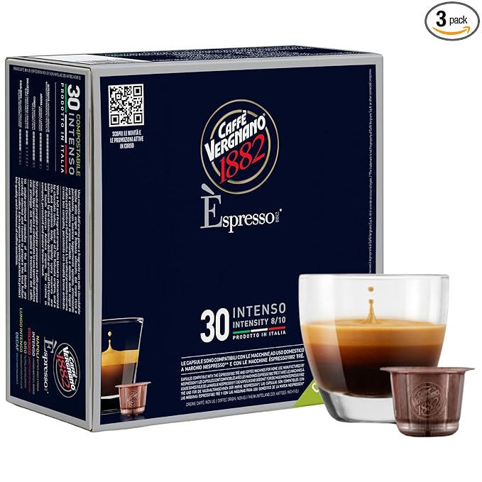 Caffe' Vergnano 1882 Medium Roast Espresso Original Line Machine Compatible Capsules, Arabica Robusta Espresso Coffee, Italian Coffee For Nespresso Coffee Machines, Intensity 8/10, Intenso, 30 Ct