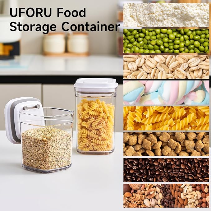 Pop Top Food Storage Container Set | 8Pcs Airtight Cereal Storage Organizer Canisters with Pop Lids, BPA-Free, Vacuum Seal & One-button Opening, Stackable Pantry Containers for Dry Food Storage