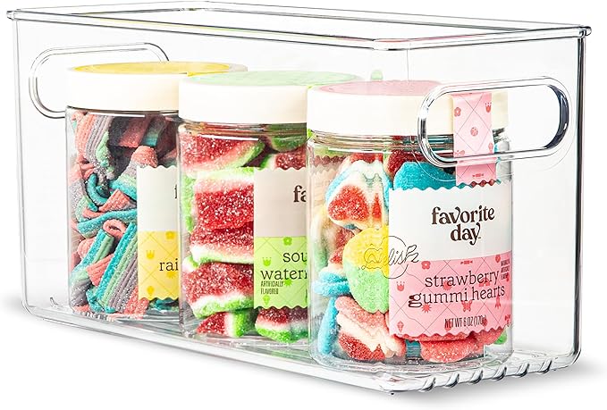 Plastic Food Storage Clear Container Bin with Handles for Organizing Kitchen, Pantry, Refrigerator, Freezer, Pantry, Cabinet, Closet, Bathroom. 10”x4”x5”