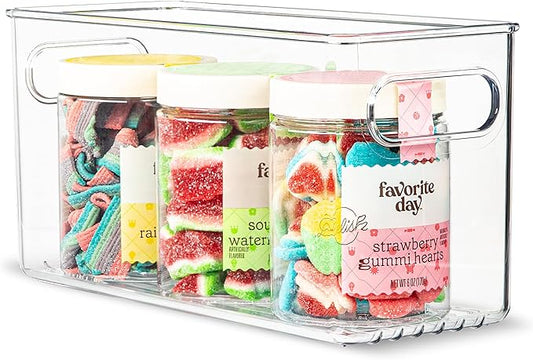 Plastic Food Storage Clear Container Bin with Handles for Organizing Kitchen, Pantry, Refrigerator, Freezer, Pantry, Cabinet, Closet, Bathroom. 10”x4”x5”