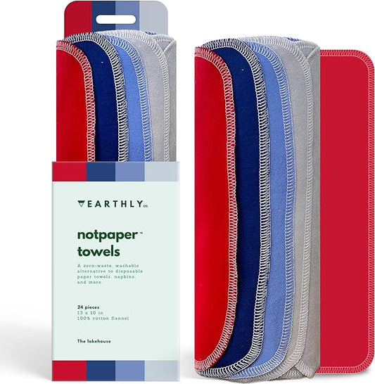Reusable Paper Towels - 24 Pack - Roll of Washable Cotton Cloth Paper Towels - Paperless Reusable Napkins Cloth Washable - Absorbent + Long Lasting - Zero Waste Products - (Lakehouse)
