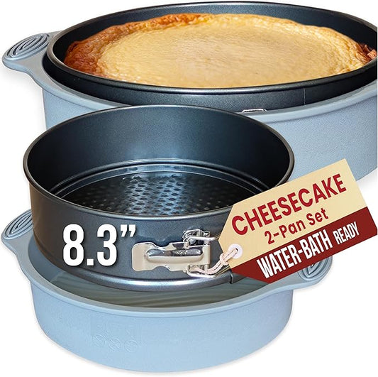 8 Inch Springform Cake Pan NONSTICK - Cheesecake Pan with Silicone Sleeve – NO LEAKS in Water Bath - No Foil Wrap Needed - Easy Cake Release – Sturdy Build - Heavy-Gauge Carbon Steel 0.4 mm
