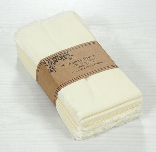 ACCENTHOME Cream Cotton Linen Napkin Set of 6 18x18 inch Dinner Napkins - Washable Soft Premium Hotel Quality Reusable Napkins Perfect Table Napkins for Family Dinners, Weddings & Everyday Use