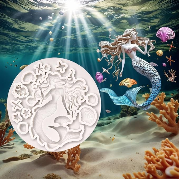 (Three-piece set) Mermaid theme, winged girl, DIY silicone mold, cake chocolate mold wedding cake decoration tool soft candy cake