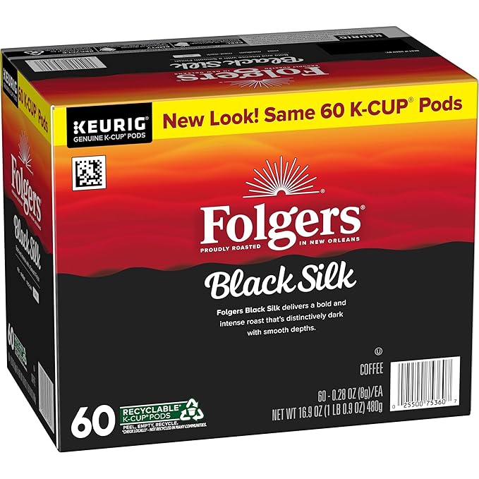 Folgers Black Silk Coffee, Dark Roast, Keurig K-Cup Pods, 10 Count Box (Pack of 6)