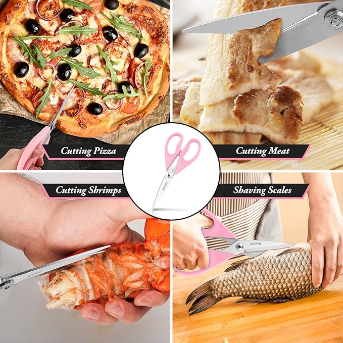 Gifts for Women, Mom, Wife, Girlfriend, Sister, Her - Happy Birthday, Halloween, Christmas Day, Mothers Day Gifts, iBayam Kitchen Scissors Heavy Duty Meat Poultry Shears Dishwasher Safe, Pink Stuff