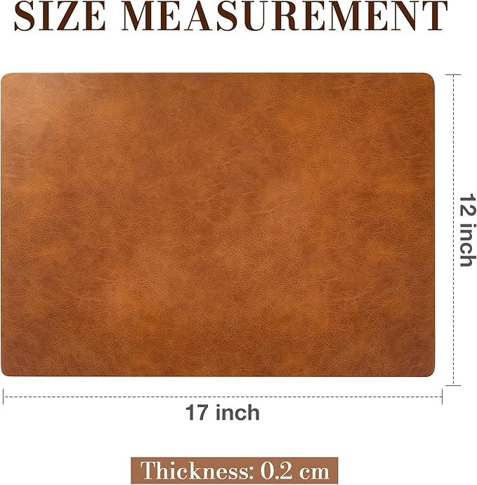 Roxifina Faux Leather Placemats Set of 6 - Vinyl Placemats Wipeable Waterproof Oil-Proof PU Place Mats Heat Resistant Reversible Table Mats for Dining, Kitchen, Outdoor, 12 x 17 Inch (Reddish Brown)