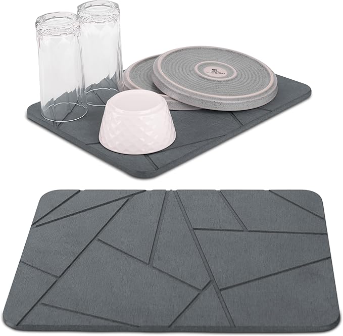 Dagons Stone Dish Drying Mats for Kitchen Counter Ultra Absorbent Ideal Dish Rack Alternative, Perfect Kitchen Essentials for New Home, Durable And Efficient(15.7 x 11.8 x 0.37 inches, Dark Gray)