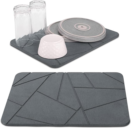 Dagons Stone Dish Drying Mats for Kitchen Counter Ultra Absorbent Ideal Dish Rack Alternative, Perfect Kitchen Essentials for New Home, Durable And Efficient(15.7 x 11.8 x 0.37 inches, Dark Gray)