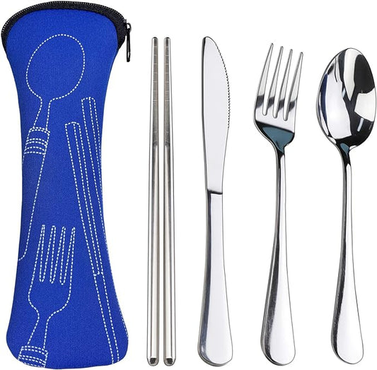 Portable Silverware Set with Case, Lengnoyp Travel Camping Utensils Set, Premium Stainless Steel Travel Cutlery Set