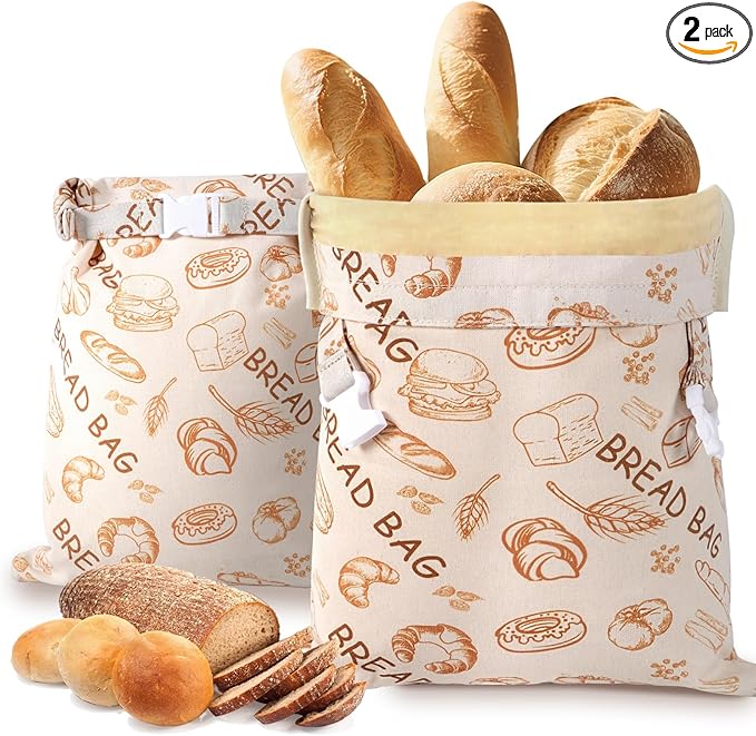 Reusable Beeswax Bread Bags(2 Pack), Beeswax Bags for Sourdough/Homemade Bread, Natural Cotton Bees Wax Bag, Fresh and Refrigerable, New Upgrade Food Storage Bag, Large Capacity and Portable