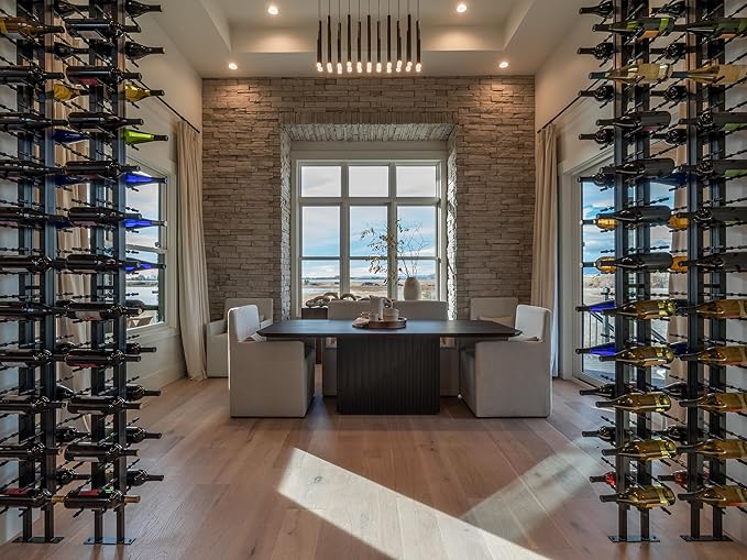 Ultra Wine Racks Floor-to-Ceiling Mount Display (2 Side, Triple Deep, Black, Holds 126 Wine Bottles) - Modern Metal Wine Storage for Wine Cellars, Home Bars, Kitchens, & Dining Rooms