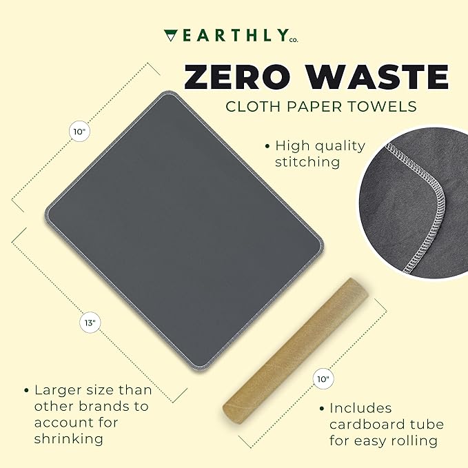 Reusable Paper Towels - 10 Pack - Roll of Washable Cotton Cloth Paper Towels - Paperless Reusable Napkins Cloth Washable - Absorbent + Long Lasting - Zero Waste Products - (Pebble Grey)