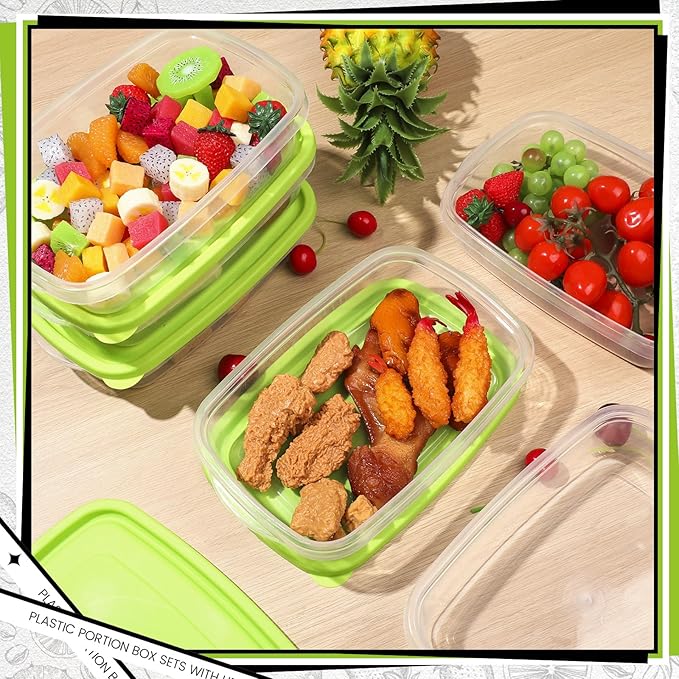 18 Pcs 33 Oz/ 4 Cups Plastic Food Storage Containers with Lids Portion Box Sets with Cover Stackable Plastic Containers with Lids Microwave Freezer Dishwasher Safe (Green)