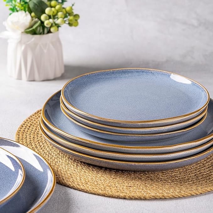 AmorArc Ceramic Dinnerware Sets,Handmade Reactive Glaze Stoneware Plates and Bowls Set,Highly Scratch Resistant Dishes | Dishwasher & Microwave Safe Dishes Set, Service for 6 (18pc)