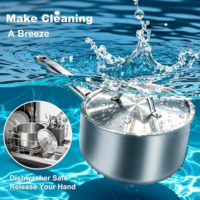 Saucepan Set with Lids,3-Ply Stainless Steel 1.5QT and 3QT Cooking Pot,Professional Grade Cookware,Induction Compatible