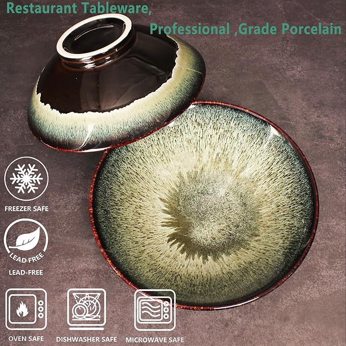 Ceramic Japanese Ramen Noodle Soup Bowl Set of 2, For Ramen, Pho,Soup,Salad, pasta, Asian Dishes,Udon noodles,Chinese Large Ramen Bowl - Microwave dishwasher oven safe, Black 10.4 Inch