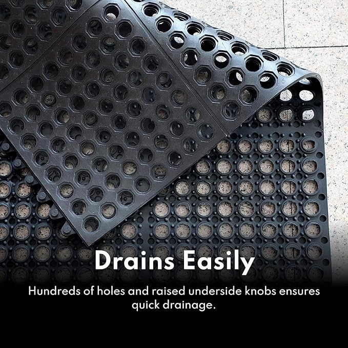 New Star 1 pc Heavy Duty Red 36x36 inch Interlocking Restaurant / Bar Grease Resistant Rubber Floor Mat