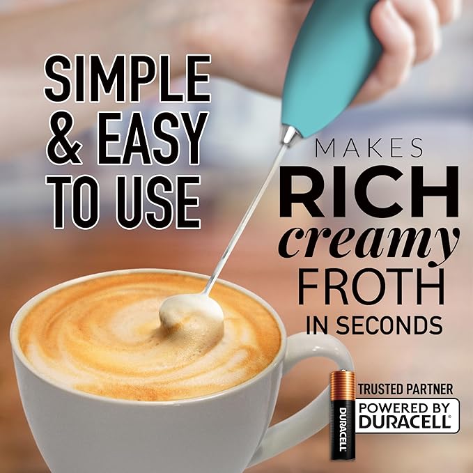 Zulay Kitchen Milk Frother Handheld Electric Whisk with AA Duracell Batteries – Durable Drink Mixer for Coffee, Lattes, Cappuccinos & More - Aurora