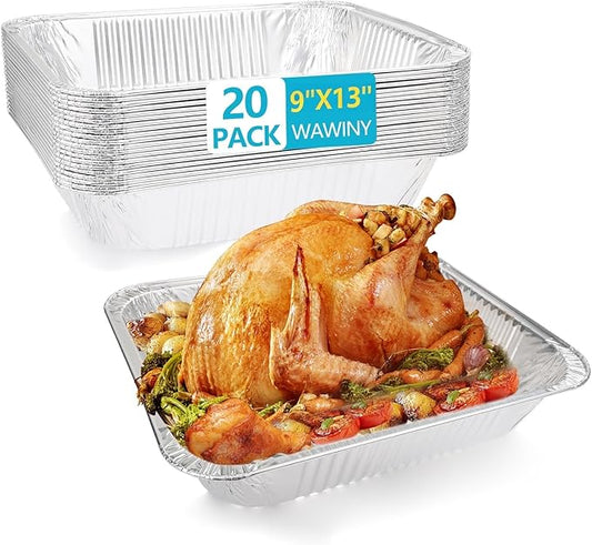 9x13 In Aluminum Pans, 20PCS Extra Deep Disposable Baking Pans for Roasting, Baking, Cooking, Food Prep, Chafing, Steam Table, Oven, Cake, and Party Catering.