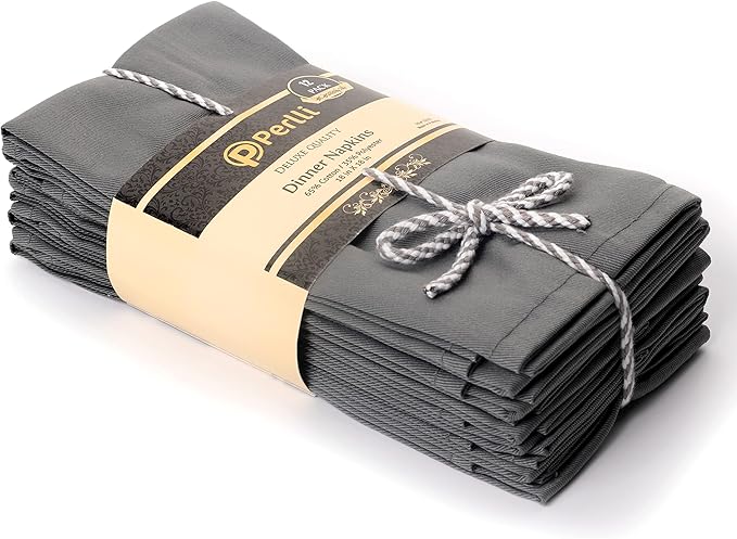 Kitchen Cloth Napkins 12 Pack 18X18 Inches Cotton Blend Soft Fabric with Hemmed Edges, Grey Dinner Napkins Washable Reusable and Durable Linen Napkins for Parties Table Setting Decor (Gray) by PERLLI