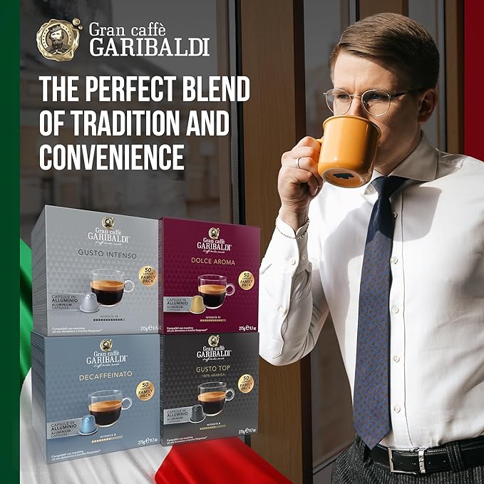 Gran Caffè Garibaldi Espresso Pods, Italian Roasted Compatible Nespresso Original Line Machines, 100% Arabica Blend, Brazilian & Central American Beans, Cocoa Aroma - Gusto Top (Aluminum) 200 Cups