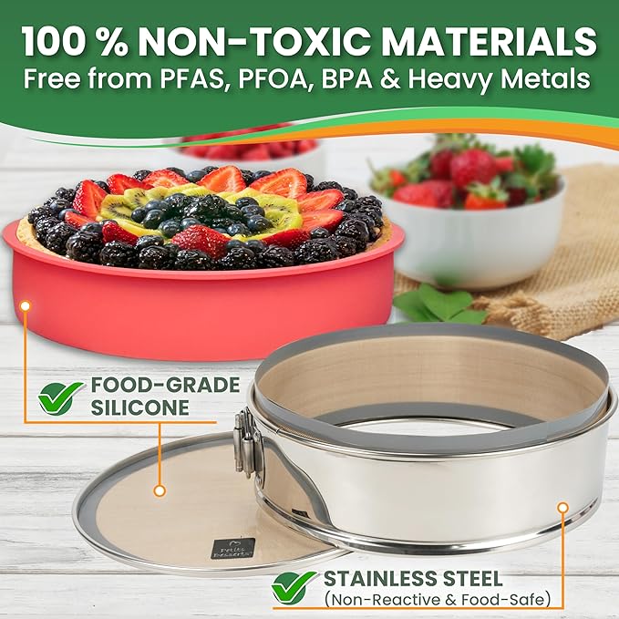 Cheese Cake Pans for Baking - NON TOXIC 9 Inch Spring Form Pan for Cheesecake with LEAKPROOF SILICONE PROTECTOR - STAINLESS STEEL 9 Inch Springform Pan for Cheesecake WATER BATH