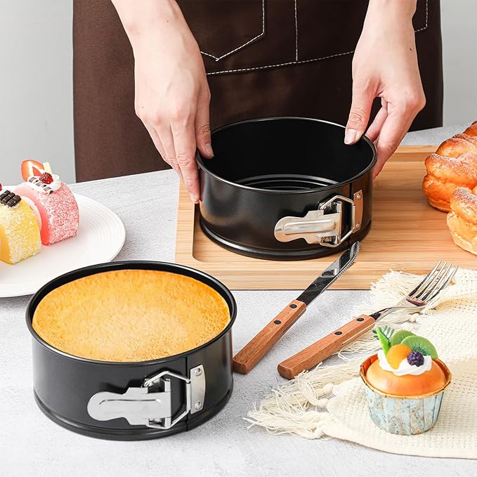 4 Pcs 6 Inch Non Stick Springform Pan with Removable Bottom Carbon Steel Cheesecake Pan Round Springform Cake Mold with Stainless Steel Spring Buckles for Baking Kitchens Restaurant