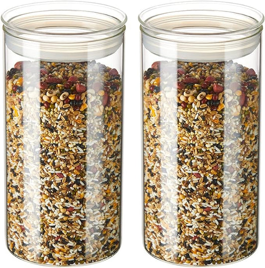 ZENS 74 fl.oz Glass Storage Containers with Airtight Lids, 2 Set 4.7in Wide Mouth Clear Food Storage Jars for Kithen Pantry Baking Flour, Clear Glass Canisters Sets for Pasta, Coffee Beans, Rice