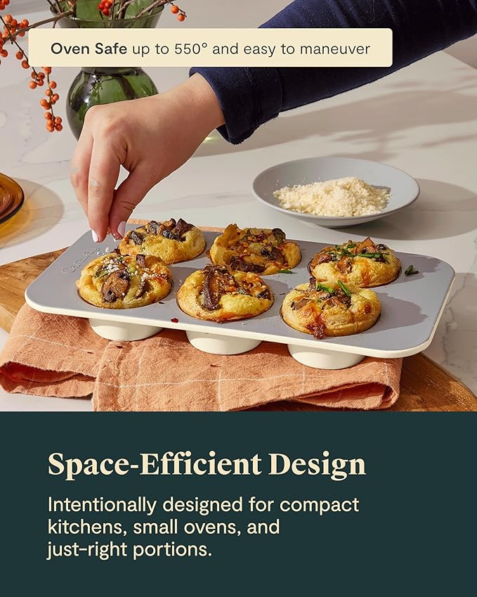 Caraway Nonstick Ceramic 6 Cup Muffin Pan Duo – Non-Toxic, PTFE & PFOA Free – Oven Safe – Aluminized Steel Core – Small Muffin Pan for Baking Cupcakes, Muffins & More - Black