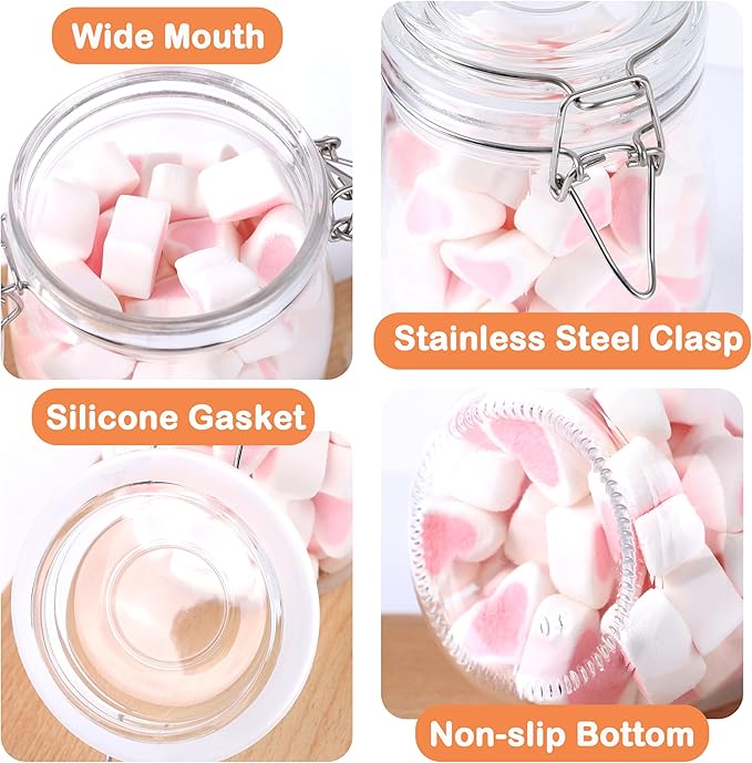 Glass Jars With Airtight Lid 32 Oz Wide Mouth Glass Containers With Lids 2 Pack Airtight Food Grade Storage Canisters With Clasp For Flour, Coffee, Sugar, pickle, Beans, Candy, Nuts, Rice, Pasta