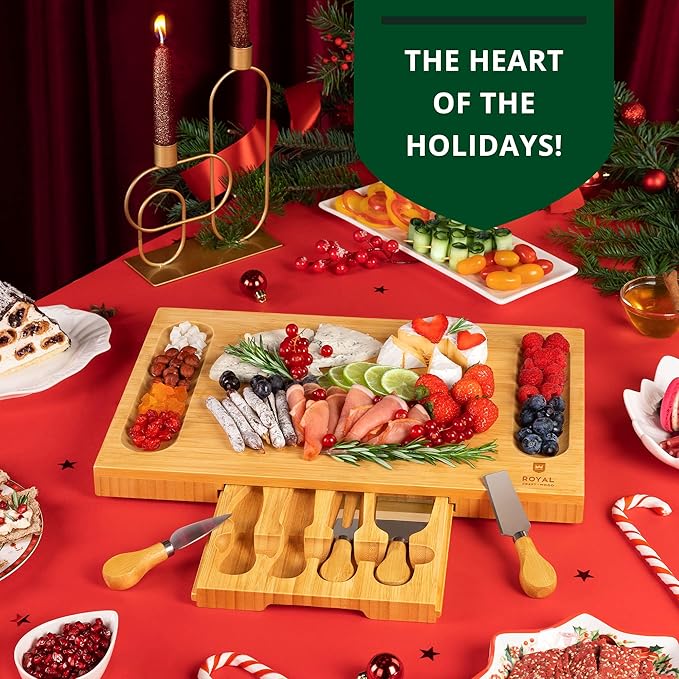 ROYAL CRAFT WOOD Premium Bamboo Charcuterie Board Set - Cheese Platter & Serving Tray & Serving Utensils - Perfect Housewarming Gift, Wedding, Bridal Shower Gift - Ideal for Entertaining and New Home