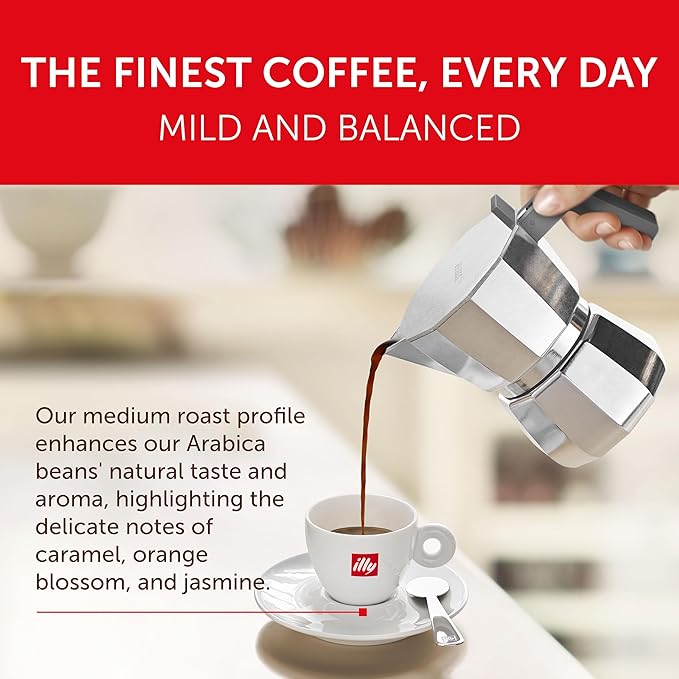 Illy Ground Moka Coffee - Classico Medium Roast - Mild & Balanced - 100% Arabica - Pre-Ground for Moka Pot - Pressurized Packaging Sealed for Freshness - 8.8oz (Pack of 6)