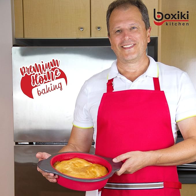 Boxiki Kitchen 9 Inch Non-Stick Silicone Round Cake Pan with Steel Frame Handles - Perfect for Baking Delicious Round Cakes