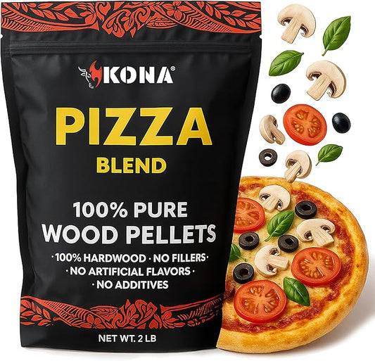Kona Pizza Blend Wood Smoker Pellets, 100% Natural Hardwood - Rich Smoky Flavor - Ideal for Pizza Ovens, Smokers, and Smoker Tubes - 2 Pounds