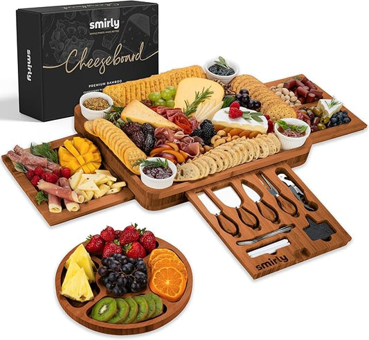 SMIRLY Charcuterie Boards Set - Large Bamboo Cheese Board Set - House Warming Gifts New Home, Wedding Gift for Couple, Bridal Shower Gift, Birthday Gifts for Women
