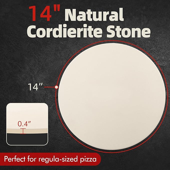14" Round Pizza Stone, Heavy Duty Cordierite Pizza Pan for Grilling & Pizza Oven, High Temperature Resistant Baking Stone for Pizza, Bread, Meat