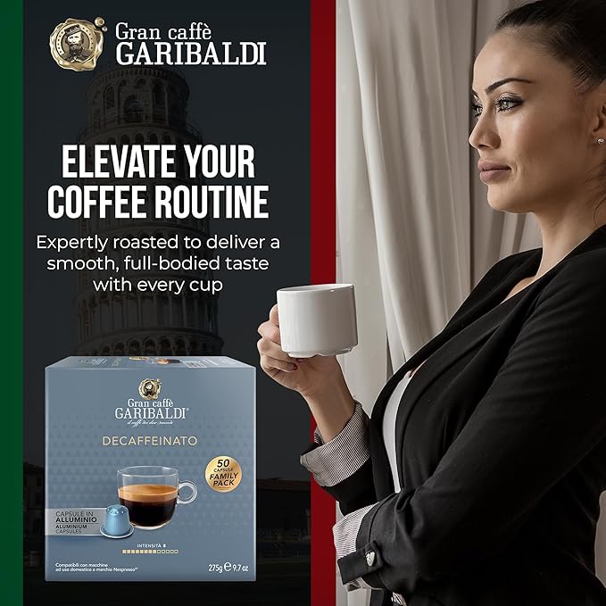 Gran Caffè Garibaldi Decaffeinated Espresso Pods, Italian Roasted Coffee, Decaf Capsules Compatible with Nespresso Original Line Machines, Nitrogen Flushed Intense & Rich Aroma - Decaffeinato (Aluminum) 200 Cups