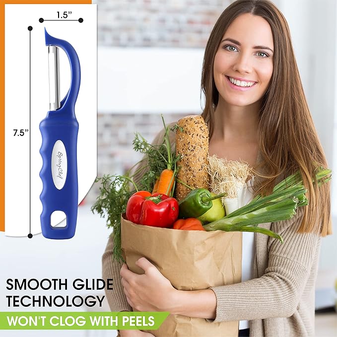 Spring Chef Stainless Steel Swivel Vegetable Peeler for Kitchen, Dishwasher Safe Potato Peelers with Comfortable Handle & Sharp Blades, Great for Apple, Carrot, Veggie, Fruit - Set of 2 - Sapphire