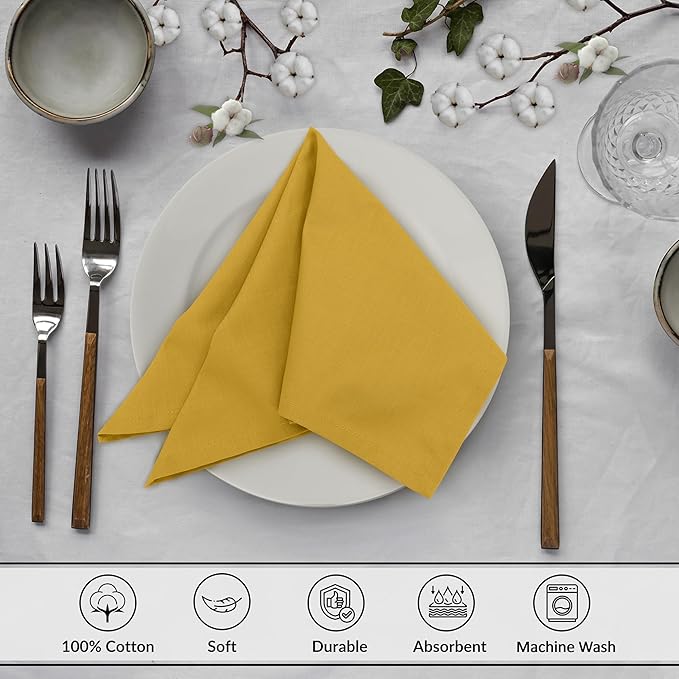 Ruvanti Cloth Napkins Set of 6, 18x18 Inches, 100% Cotton, Washable, Soft & Absorbent, Perfect for Wedding, Christmas, ‎Thanksgiving Dinners - Spicy Mustard