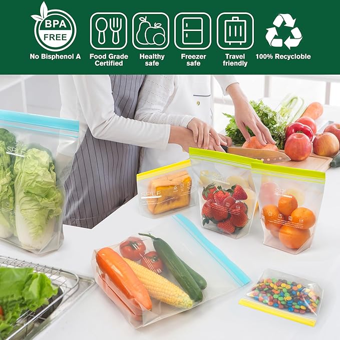 SPLF 12 Pack Reusable Sandwich Bags Dishwasher Microwave Safe, BPA Free Extra Thick Leakproof Reusable Food Storage Bags, Silicone Free Containers for Meal Prep, Fridge Kitchen Organization
