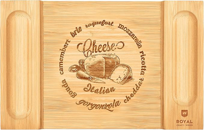ROYAL CRAFT WOOD Charcuterie and Cheese Board - Large Bamboo Cheese Board - Serving Tray Platter - House Warming Gifts New Home, Gifts for Dad Fathers Day Dad Gifts from Daughter Son Wife - 15.5"x10"
