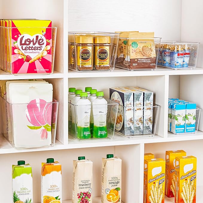 YIHONG Clear Plastic Storage Bins, 8 Pack Pantry Organizer Bins with Handle for Kitchen, Freezer,Cabinet,Closet Organization and Storage